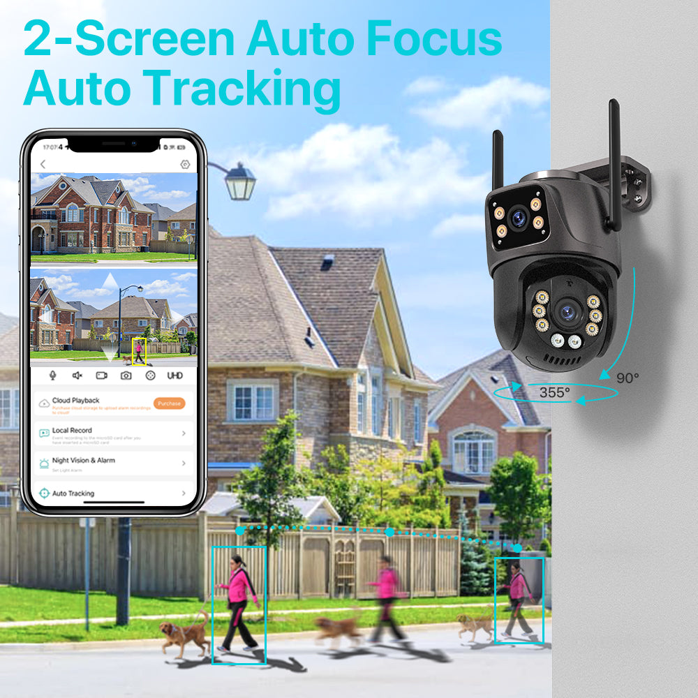 4K 8MP HD Wifi PTZ Camera Outdoor 4MP Dual Lens Dual Screen AI Auto Tracking IP Camera CCTV Audio Video Surveillance Security Camera