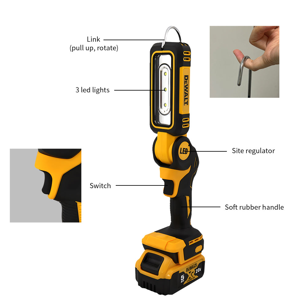 Dewalt Work Light LED Lighting 20V Battery 90 Degree Foldable Flashlight Multifunctional Household Handheld Emergency Light