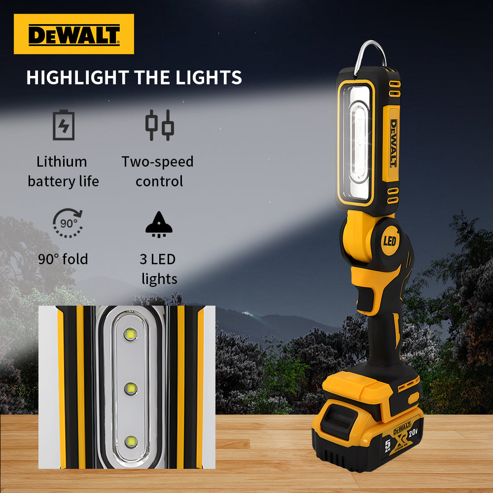 Dewalt Work Light LED Lighting 20V Battery 90 Degree Foldable Flashlight Multifunctional Household Handheld Emergency Light