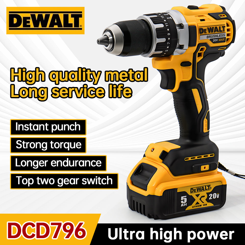 Dewalt DCD796 Cordless Brushless Impact Drill Brushless Drill Multifunctional Rechargeable Portable 20V Battery Power Tools