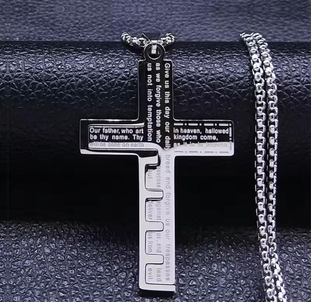 Cross Christian Church Prayer Necklace Men Stainless Steel Gold Color Bible Amulet Necklaces Jewelry colar masculino