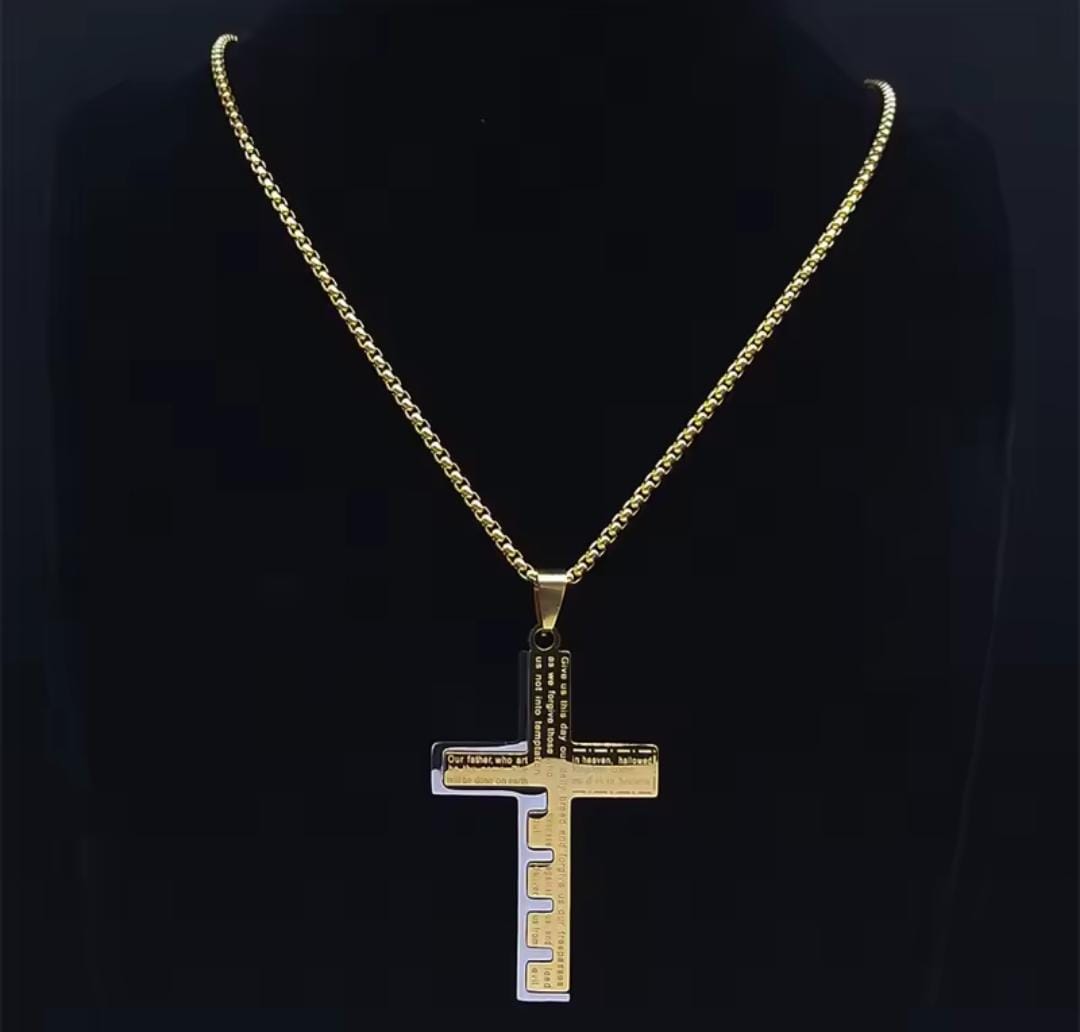 Cross Christian Church Prayer Necklace Men Stainless Steel Gold Color Bible Amulet Necklaces Jewelry colar masculino