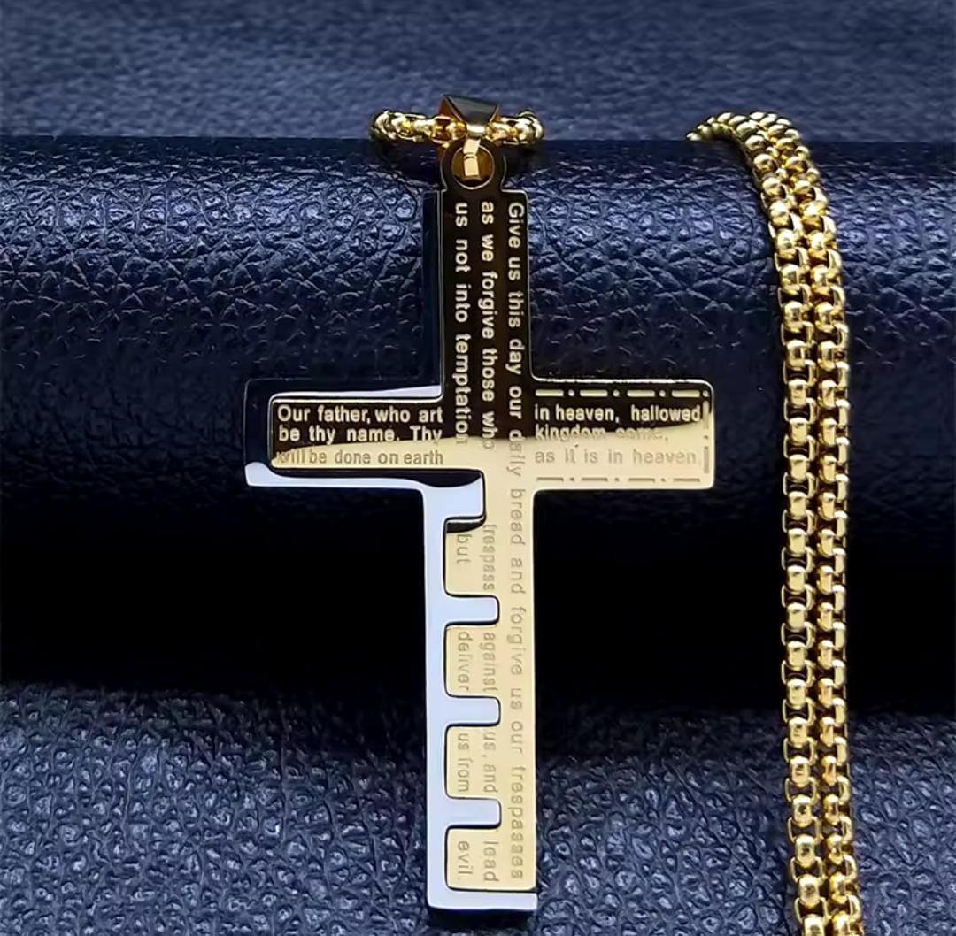 Cross Christian Church Prayer Necklace Men Stainless Steel Gold Color Bible Amulet Necklaces Jewelry colar masculino