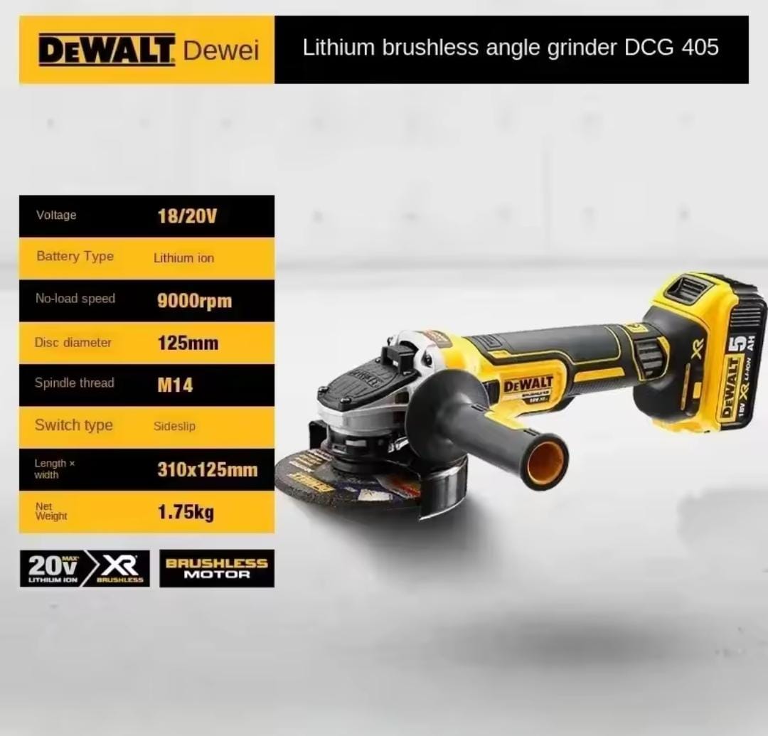 DEWALT DCG405 125mm flat head angle grinder bare machine tool cutting machine brushless 18V lithium battery tools