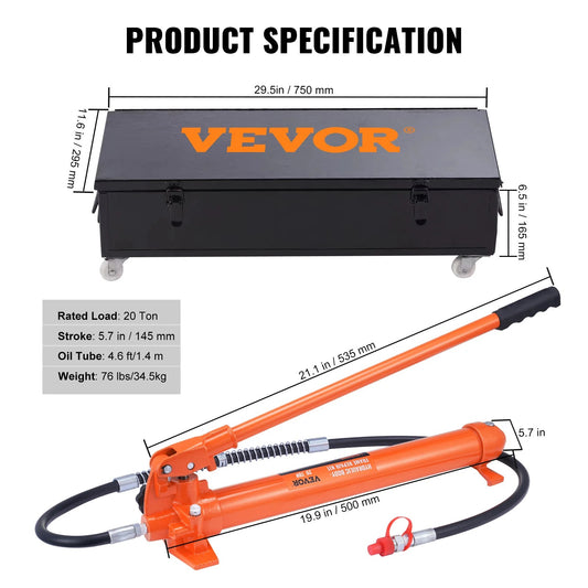 VEVOR 4/10/12/20 Ton Power Hydraulic Cylinder Jack Autobody Frame Repair Tool Kit Automotive Truck Lifting Jack Heavy Equipment