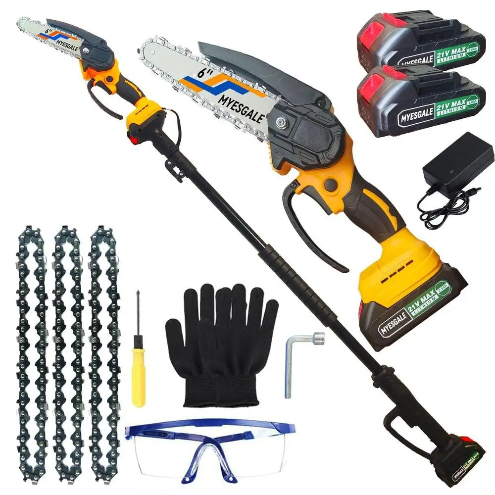 2-IN-1 Cordless Pole Saw & Mini Chainsaw 21V 2.0Ah battery powered Chain saw tree trimmers long handle pruner 7ft Reach electric