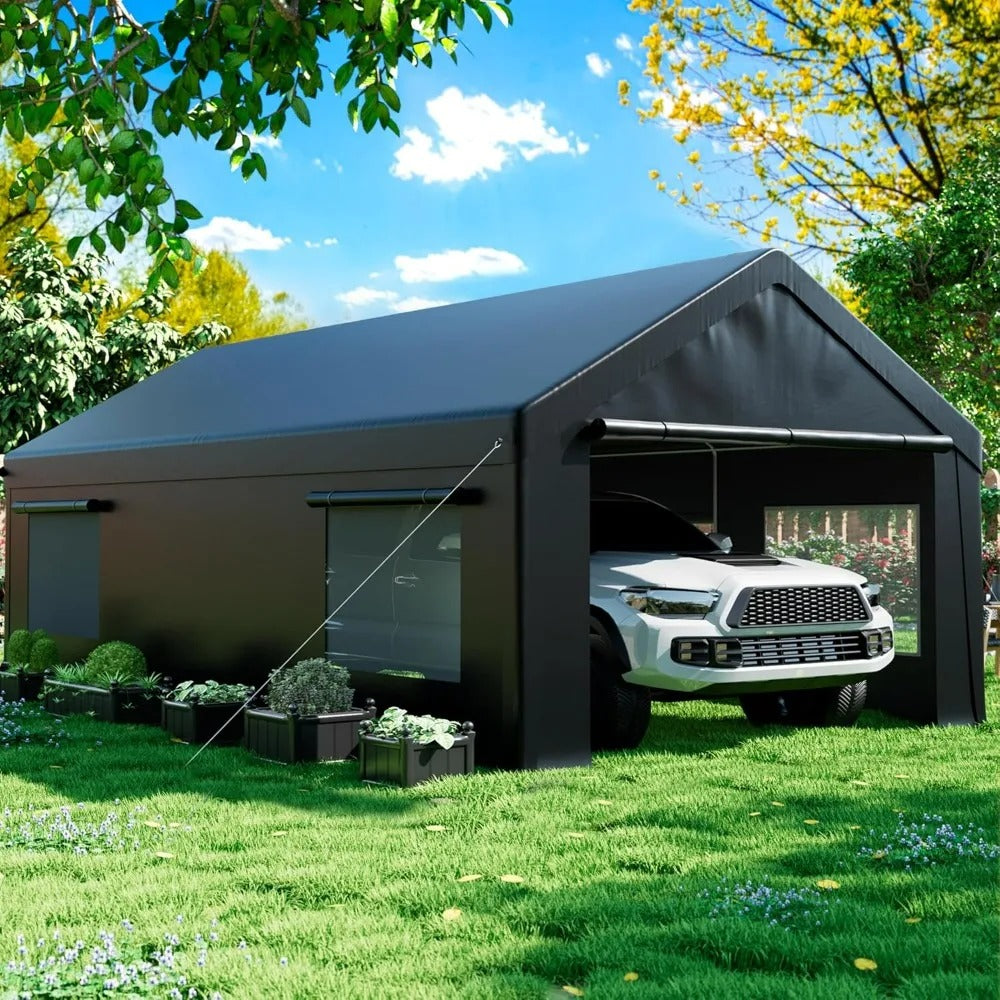 12' X 20' Heavy Duty Portable Carport – Outdoor Garage Canopy with Side-Opening Door