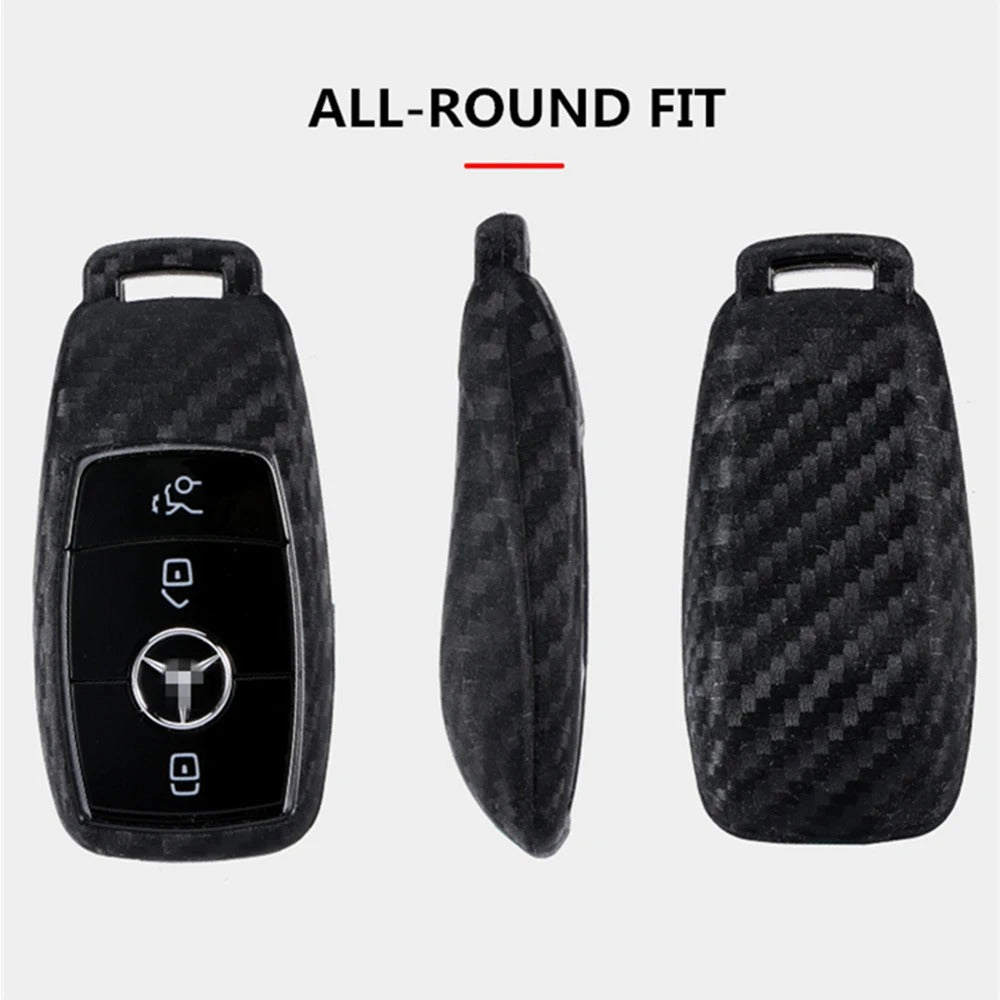 2Pcs Car Key Case With Keychain Carbon Fiber Look Protector Accessories For Mercedes-Benz Series E-Class E43 C257