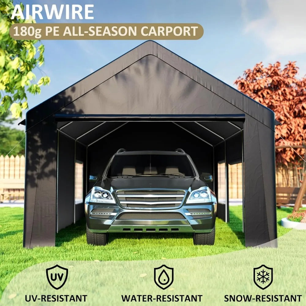 12' X 20' Heavy Duty Portable Carport – Outdoor Garage Canopy with Side-Opening Door