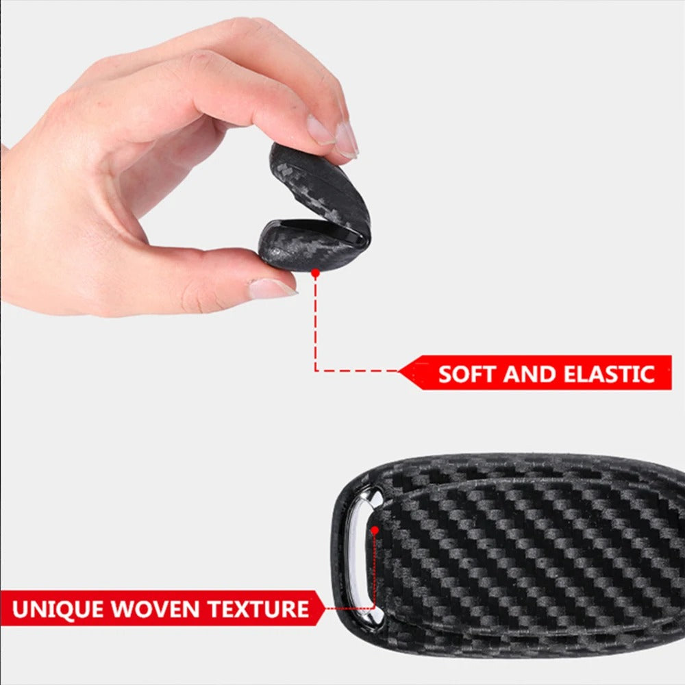 2Pcs Car Key Case With Keychain Carbon Fiber Look Protector Accessories For Mercedes-Benz Series E-Class E43 C257