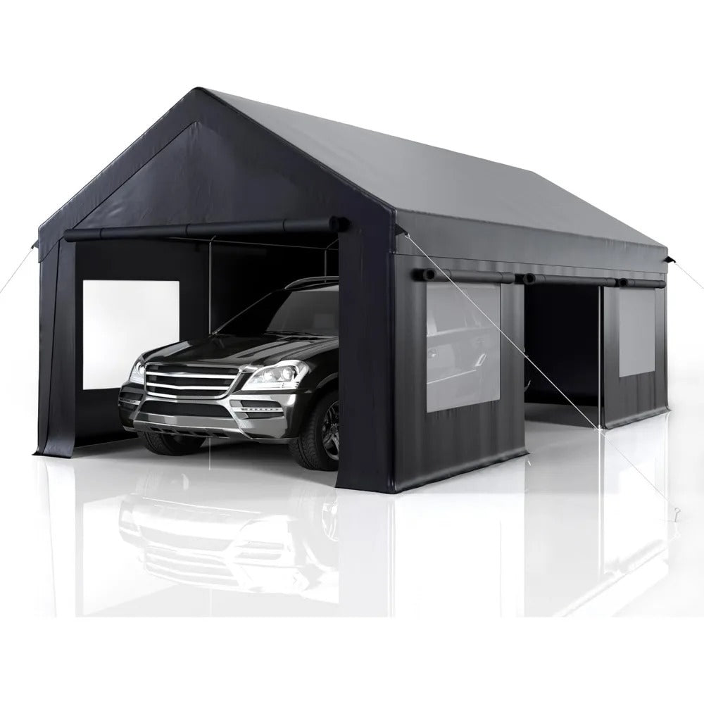 12' X 20' Heavy Duty Portable Carport – Outdoor Garage Canopy with Side-Opening Door