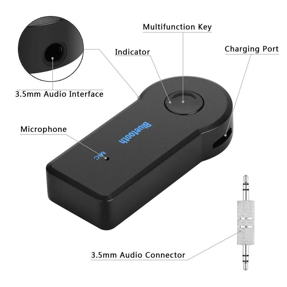 Aux Car Bluetooth 5.0 Receiver – Wireless 3.5mm Jack Audio Adapter for Car, Speakers & Amplifier with Mic