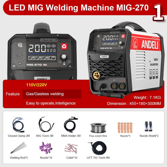 ANDELI Semi-automatic MIG welding machine MIG Lift TIG ARC Gas/Gasless Welding Inverter Synergy Multiprocess MIG Welders